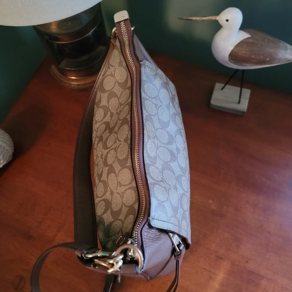 Coach F79993 Marlon Hobo Bag Brown Signature Coated Canvas Pebbled Leather Purse - Picture 11 of 16